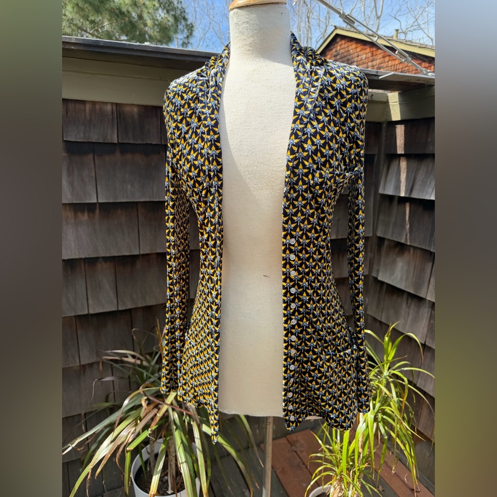 Paco Rabanne Long sleeve stretch viscose velvet cardigan graphic pattern 36 XS - Picture 11 of 14